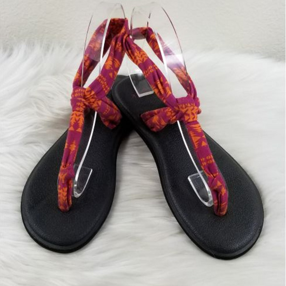 Sanuk Pink Orange Ankle Strap Women's Sandals Sz 8 - Picture 1 of 7